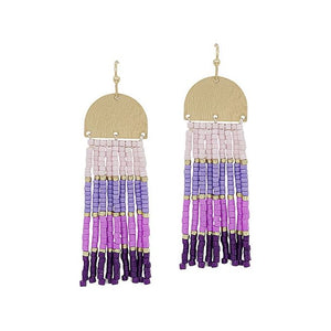 Half Circle Beaded Dangle Earrings - Lavender