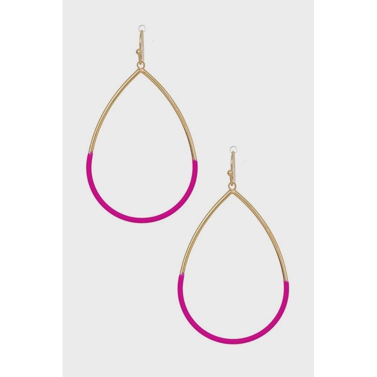 Half Color Coated Teardrop Earrings - Hot Pink