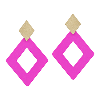 Double Diamond Metal & Color Earrings - Fuchsia