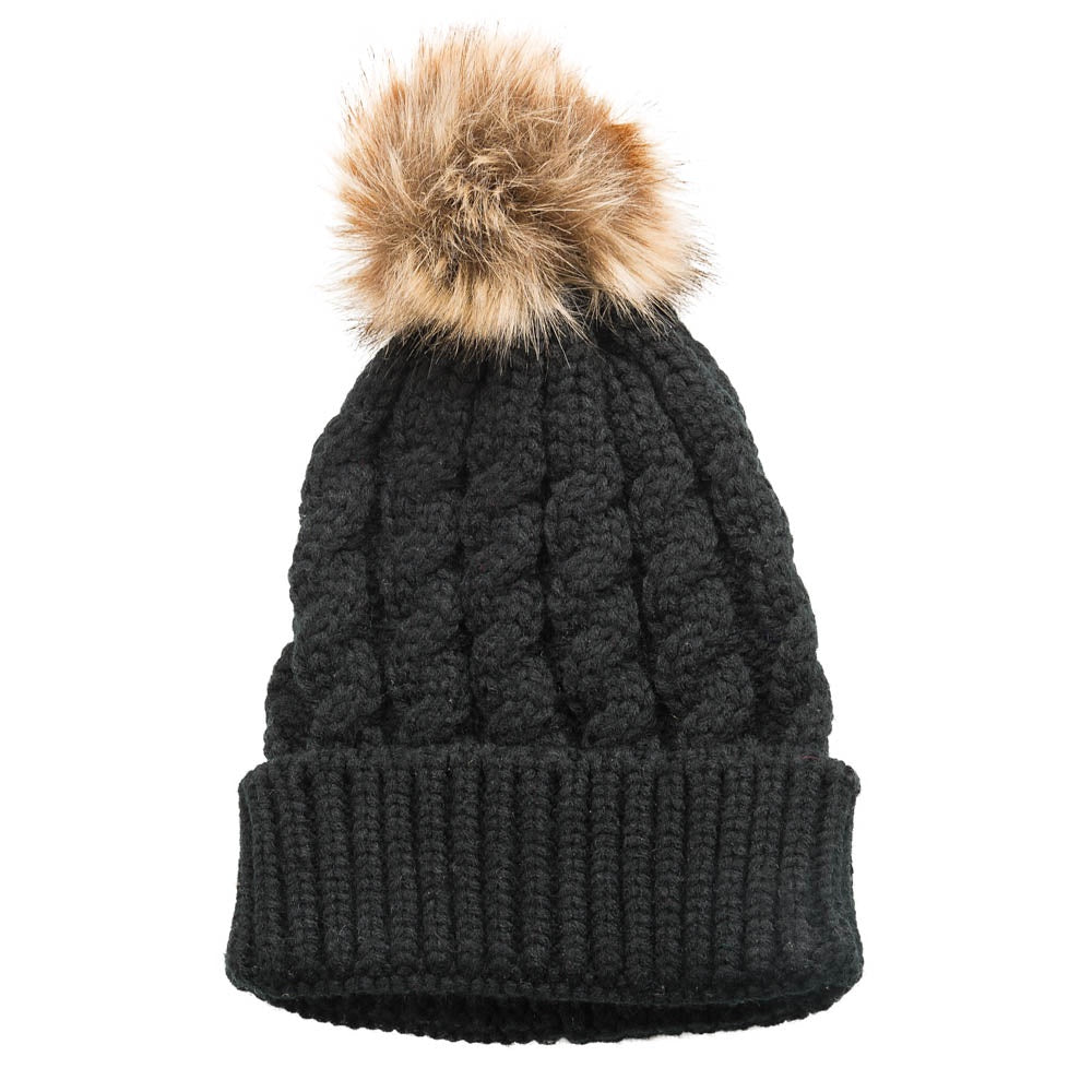 Emma Pom-Pom Knitted Hat - Black