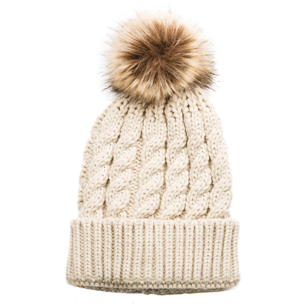 Emma Pom-Pom Knitted Hat - Sand