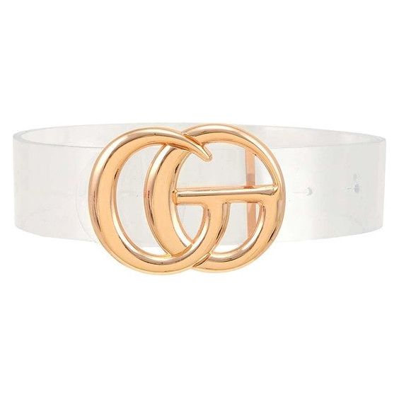 Designer Inspired Faux Leather Belt - Clear with Gold Buckle