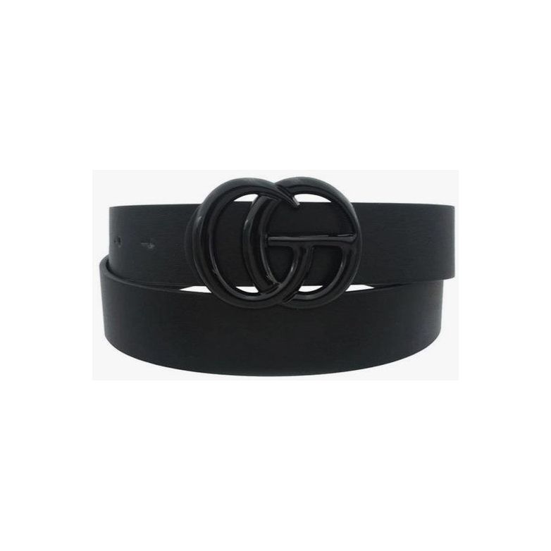 Designer Inspired Faux Leather Belt - Black with Black Buckle