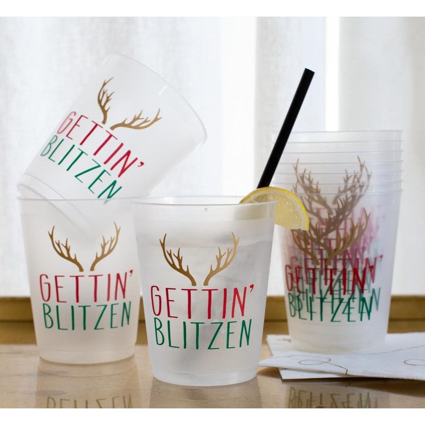 Gettin Blitzen Frosted Party Cups - Red/Green