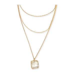 Gold 3 Row Large Square Crystal Pendant Necklace