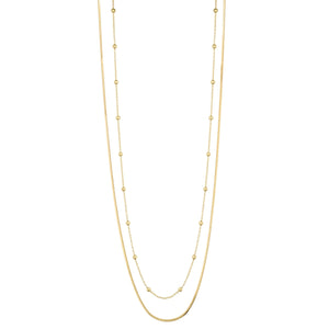 Layered Chain Necklace w/ Small Beads - Gold