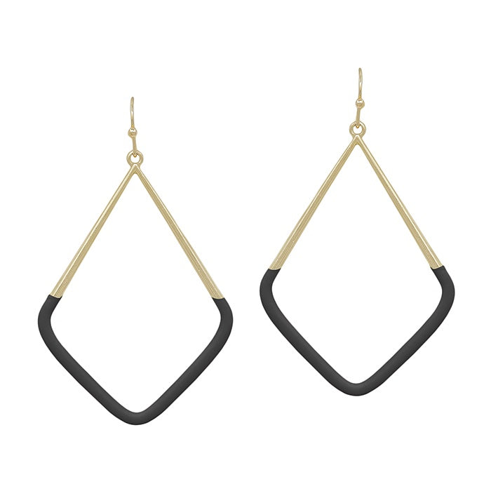 Gold Geometric Triangle Color Coated Earrings - Black