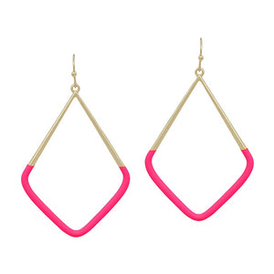 Gold Geometric Triangle Color Coated Earrings - Hot Pink