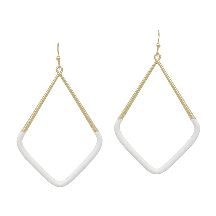 Gold Geometric Triangle Color Coated Earrings - White