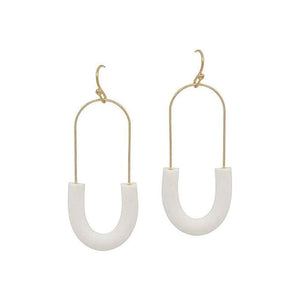 Half Oval Shape Clay Wire Earrings - White