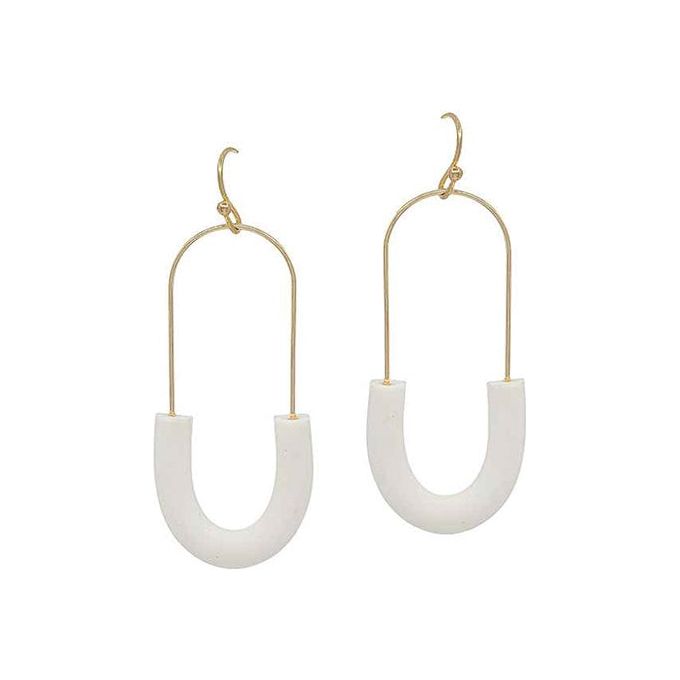 Half Oval Shape Clay Wire Earrings - White
