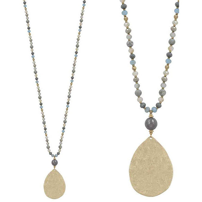 Hammered Metal Teardrop Necklace - Gray