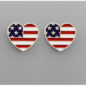 Heart Shaped Flag Earrings - Silver