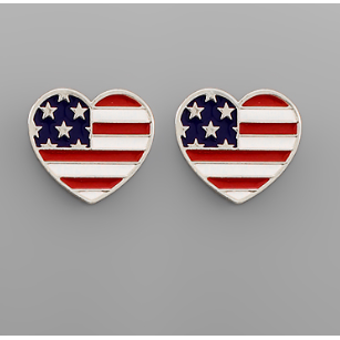 Heart Shaped Flag Earrings - Silver