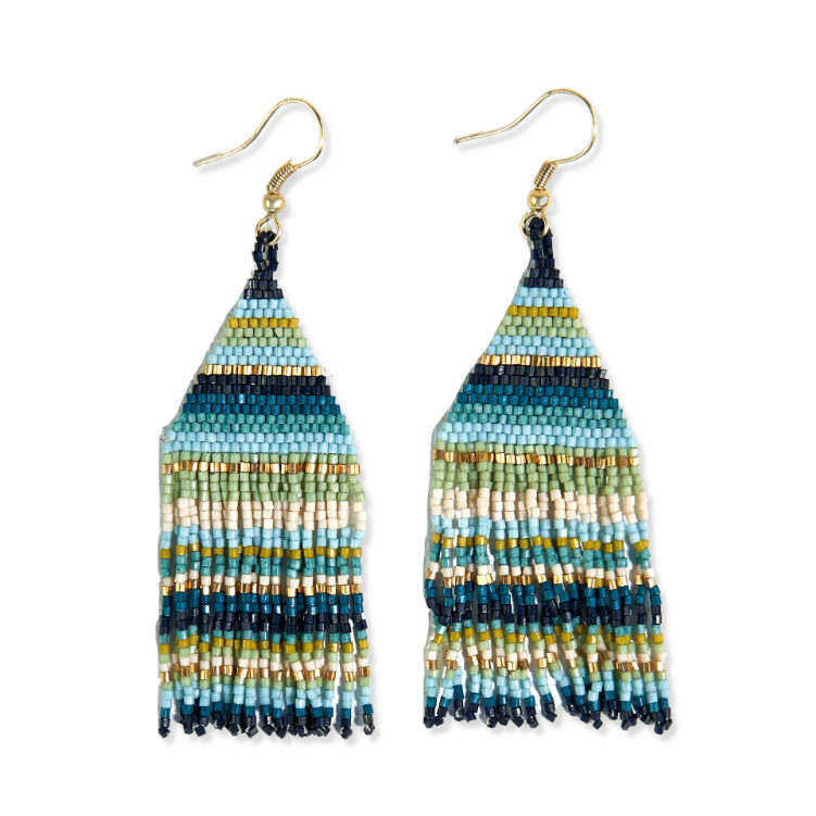 INK+ALLOY Lexie Horizontal Stripe Beaded Fringe Earrings Blue