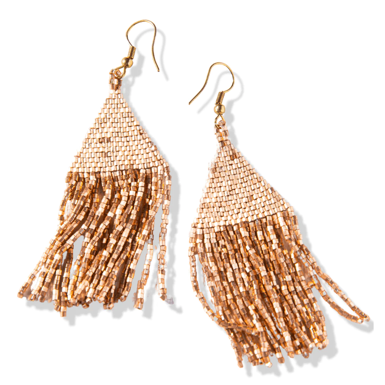 INK+ALLOY Lexie Solid Beaded Fringe Earrings Rose Gold