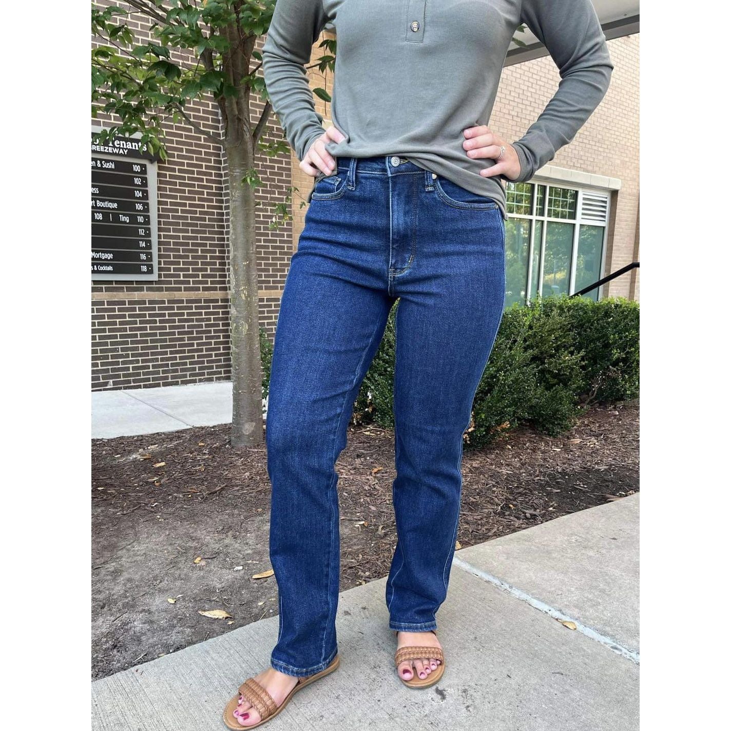 The Kennedy Dark Wash Tummy Control High Rise Straight Leg Jeans