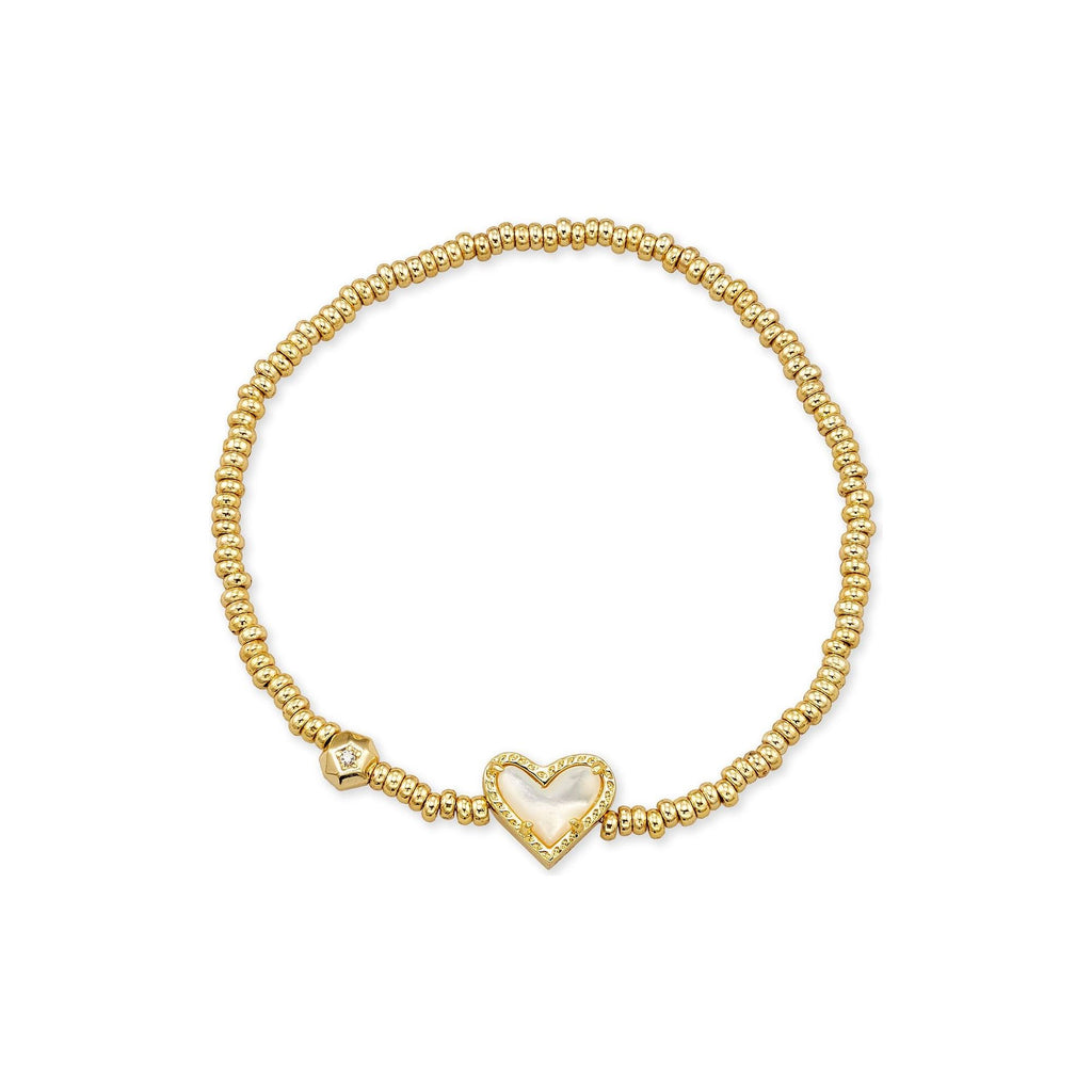 KENDRA SCOTT ARI HEART STRETCH BRACELET GOLD IVORY MOTHER OF PEARL