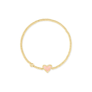 KENDRA SCOTT ARI HEART STRETCH BRACELET GOLD ROSE QUARTZ