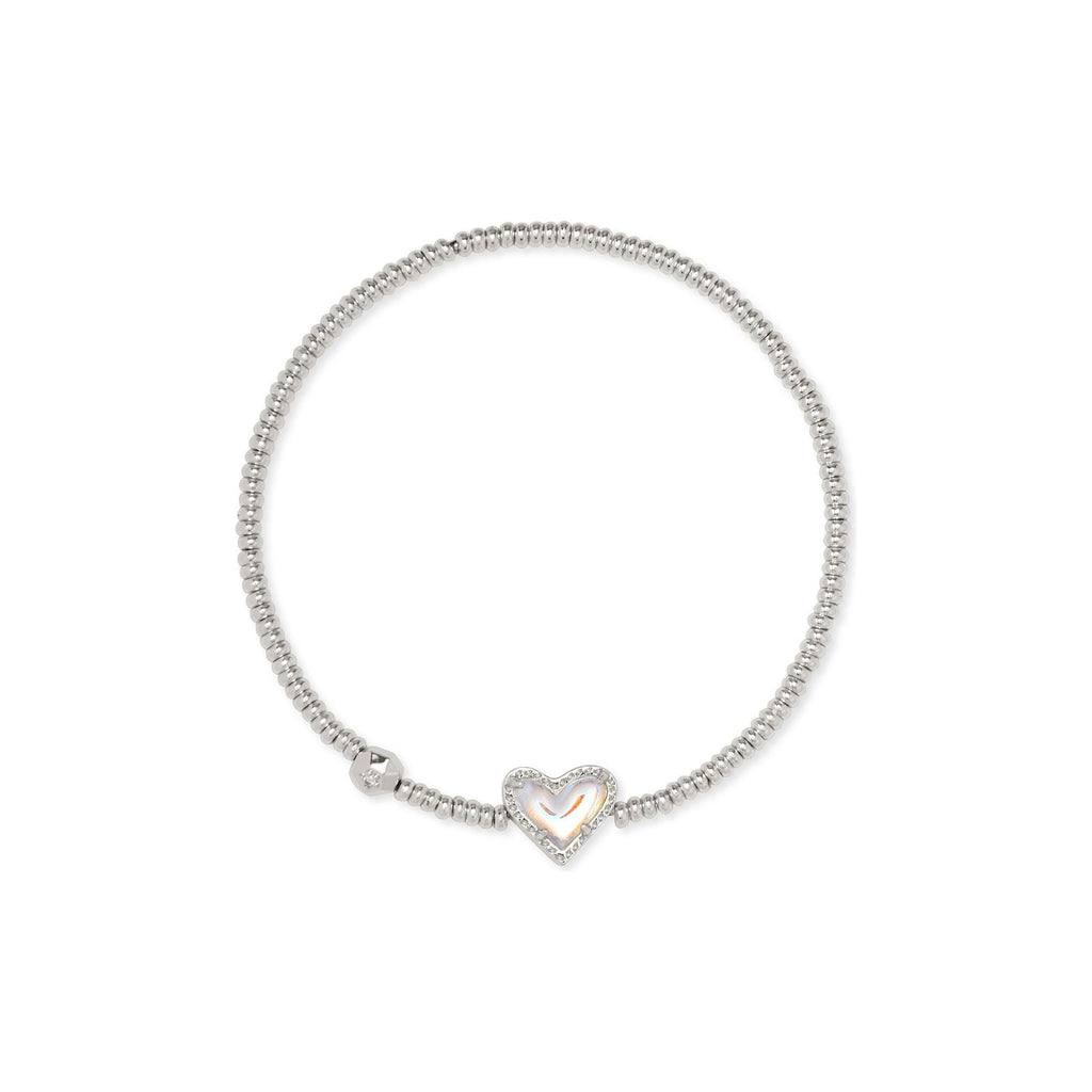 KENDRA SCOTT ARI HEART STRETCH BRACELET SILVER DICHROIC GLASS