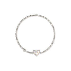 KENDRA SCOTT ARI HEART STRETCH BRACELET SILVER DICHROIC GLASS