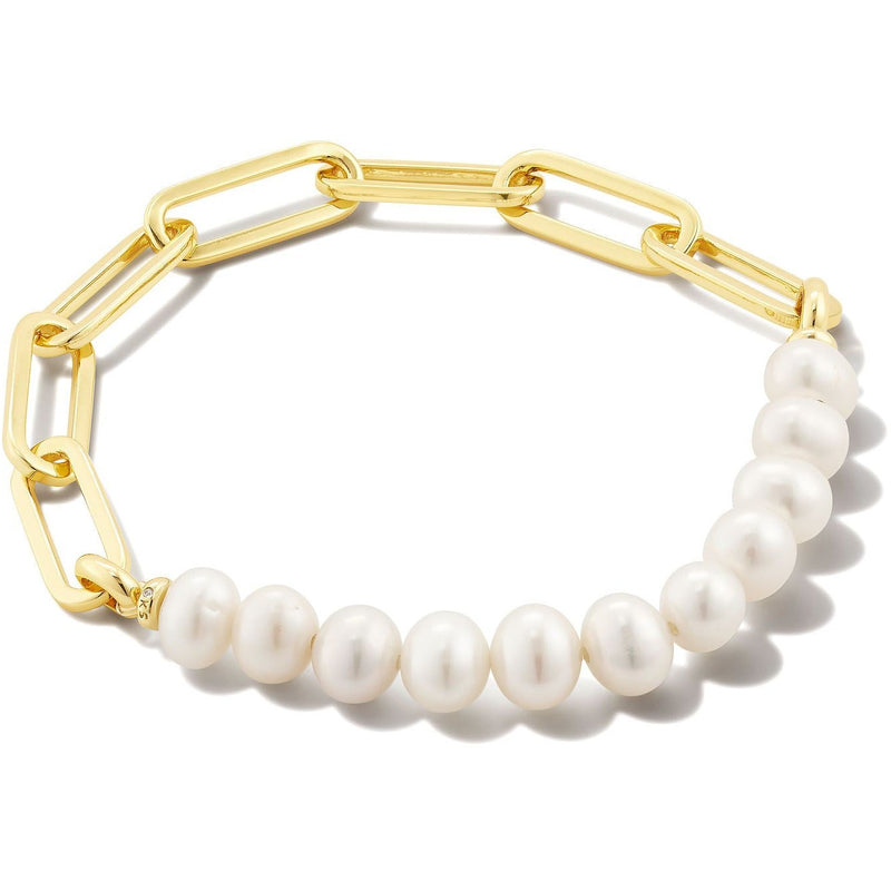 KENDRA SCOTT ASHTON HALF CHAIN BRACELET GOLD WHITE PEARL