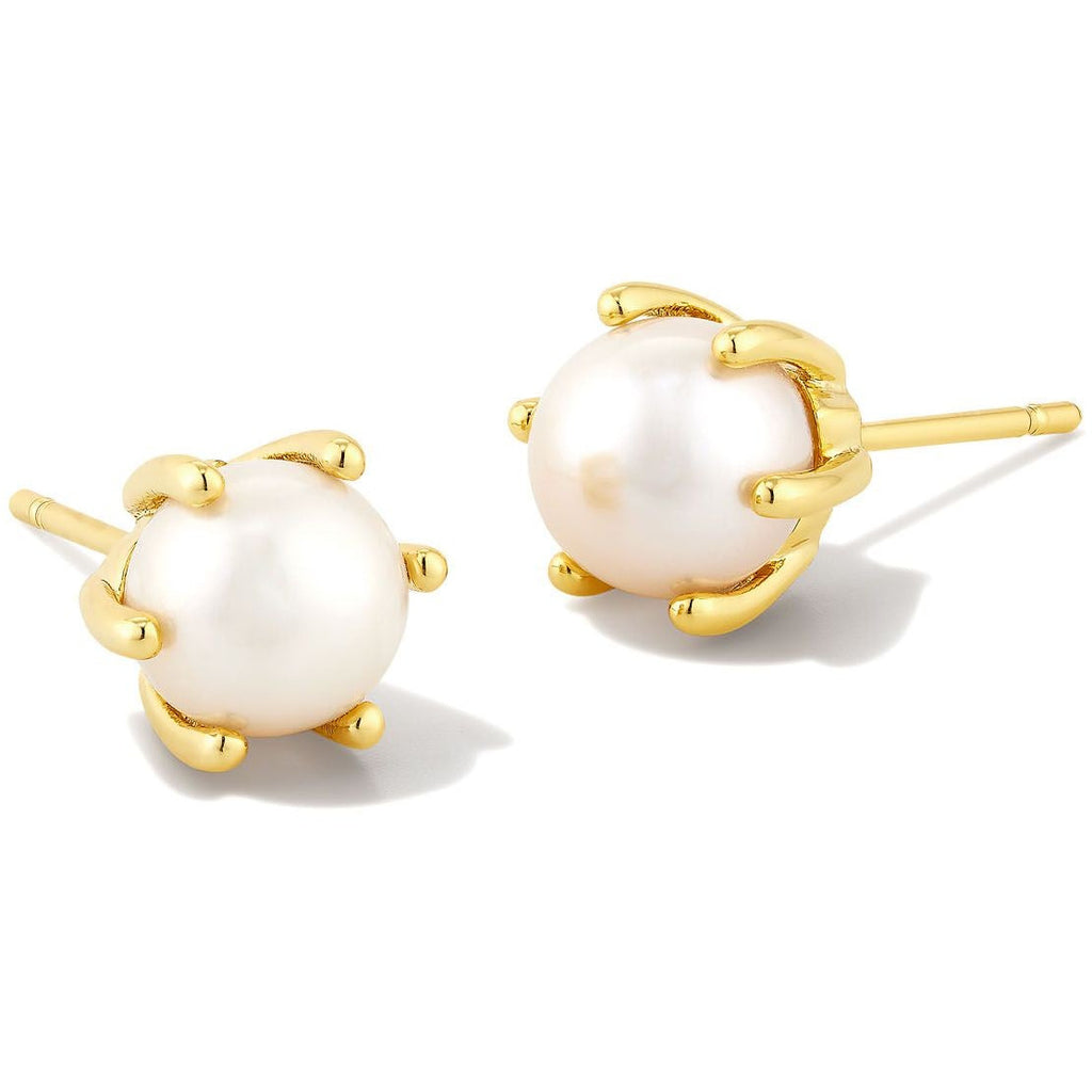 KENDRA SCOTT ASHTON PEARL STUD EARRINGS GOLD WHITE PEARL