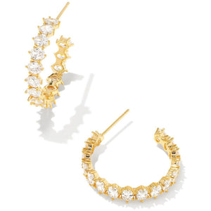 KENDRA SCOTT CAILIN CRYSTAL HOOP EARRINGS GOLD METAL WHITE CZ