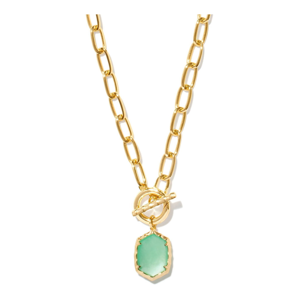 KENDRA SCOTT DAPHNE LINK AND CHAIN NECKLACE GOLD LIGHT GREEN MOTHER OF PEARL