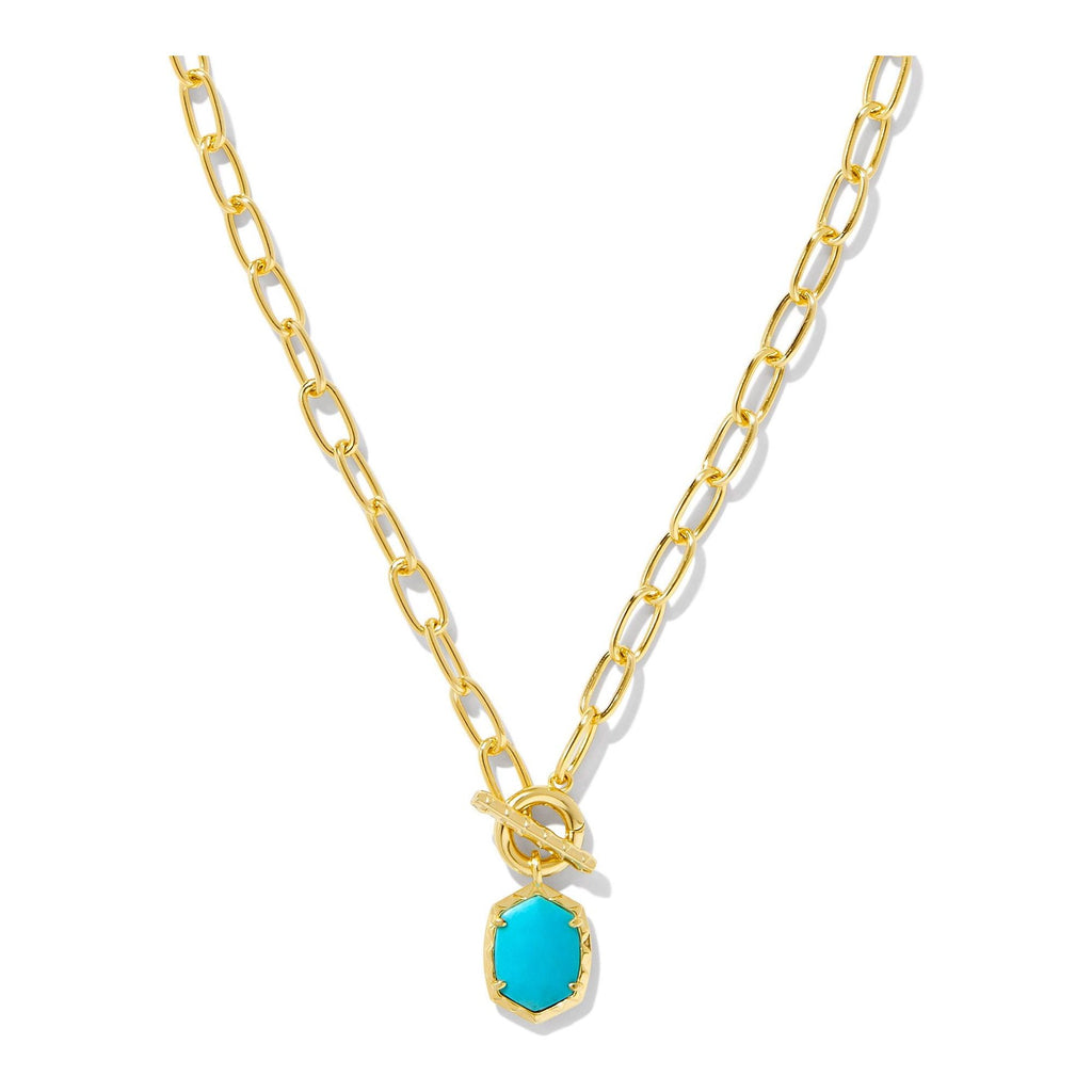 KENDRA SCOTT DAPHNE LINK AND CHAIN NECKLACE GOLD VARIEGATED TURQUOISE MAGNESITE