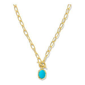 KENDRA SCOTT DAPHNE LINK AND CHAIN NECKLACE GOLD VARIEGATED TURQUOISE MAGNESITE