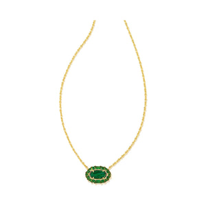 KENDRA SCOTT ELISA CRYSTAL FRAME SHORT PENDANT NECKLACE GOLD KELLY GREEN ILLUSION