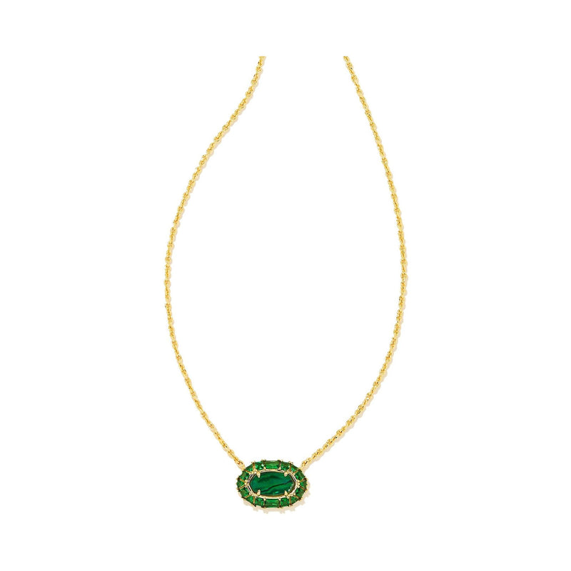KENDRA SCOTT ELISA CRYSTAL FRAME SHORT PENDANT NECKLACE GOLD KELLY GREEN ILLUSION