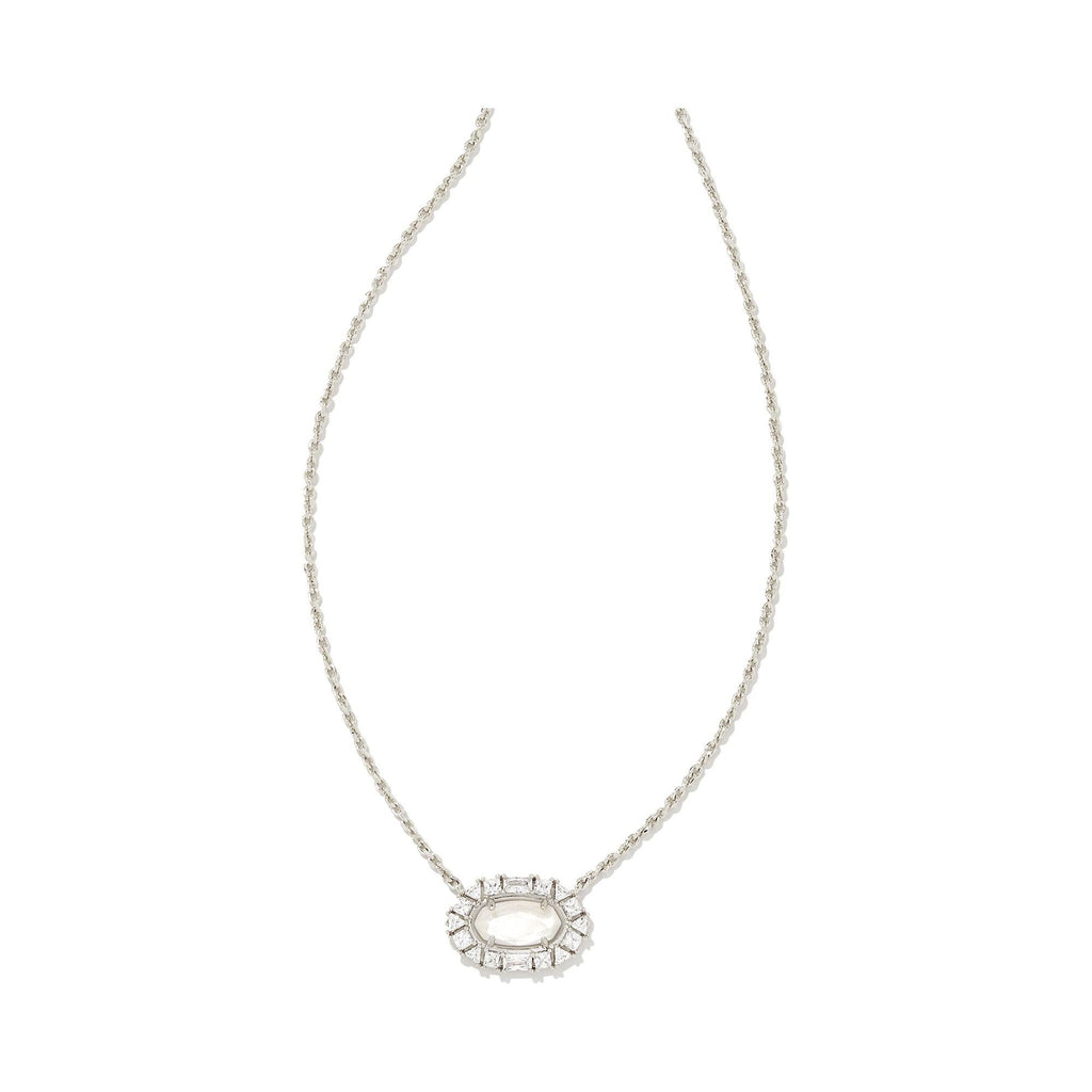 KENDRA SCOTT ELISA CRYSTAL FRAME SHORT PENDANT NECKLACE SILVER IVORY MOTHER OF PEARL