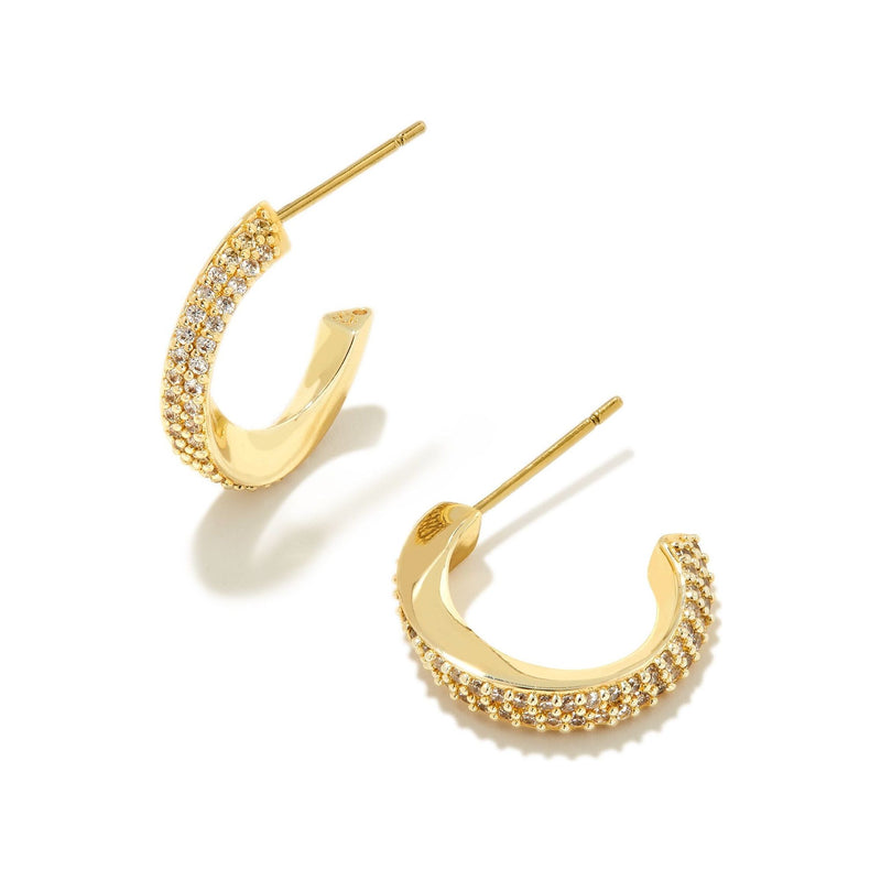KENDRA SCOTT ELLA HUGGIE EARRINGS GOLD WHITE CZ