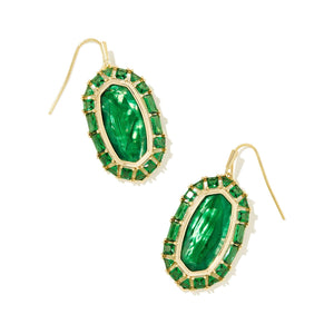 KENDRA SCOTT ELLE CRYSTAL FRAME DROP EARRINGS GOLD KELLY GREEN ILLUSION
