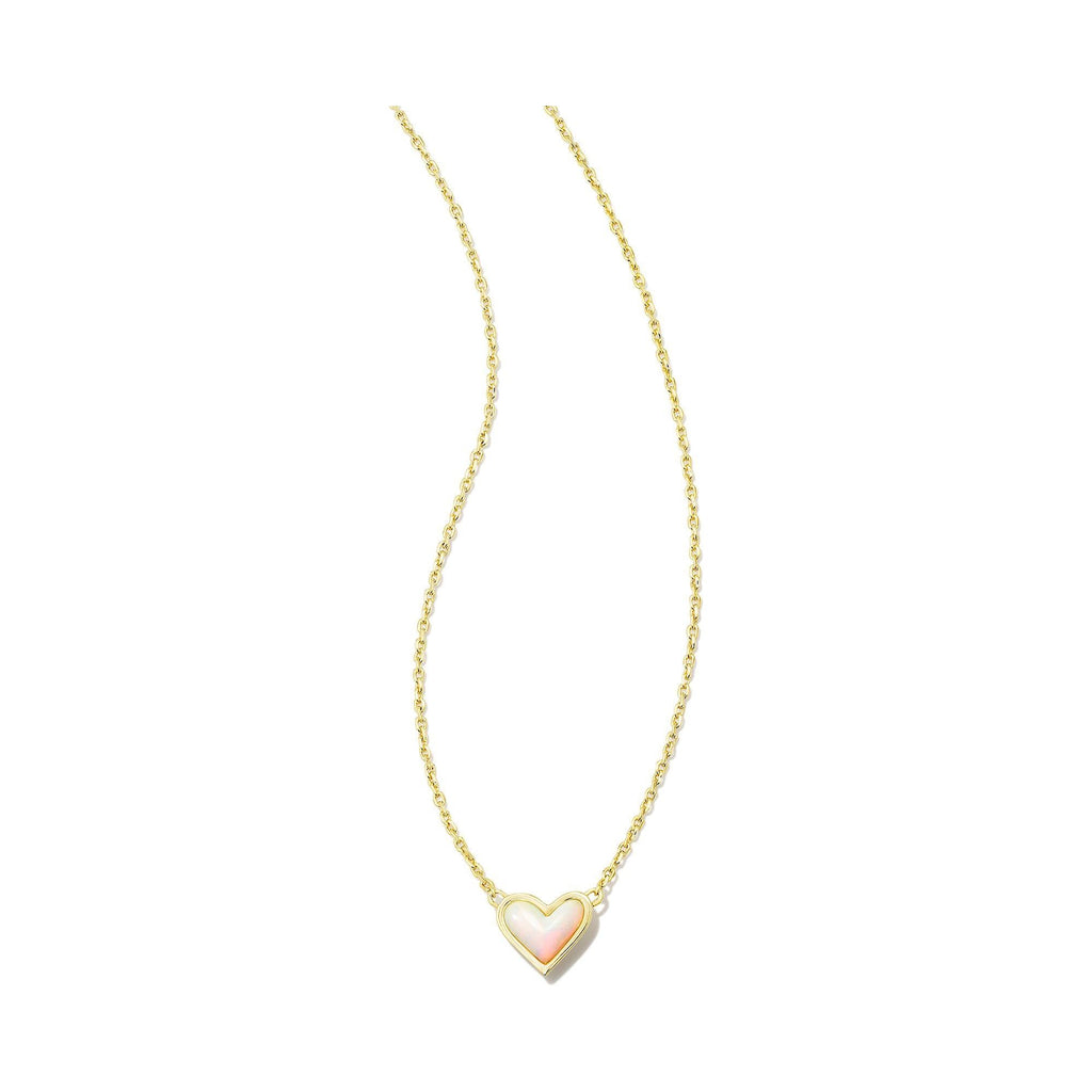 KENDRA SCOTT FRAMED ARI HEART SHORT PENDANT NECKLACE GOLD WHITE OPALESCENT RESIN