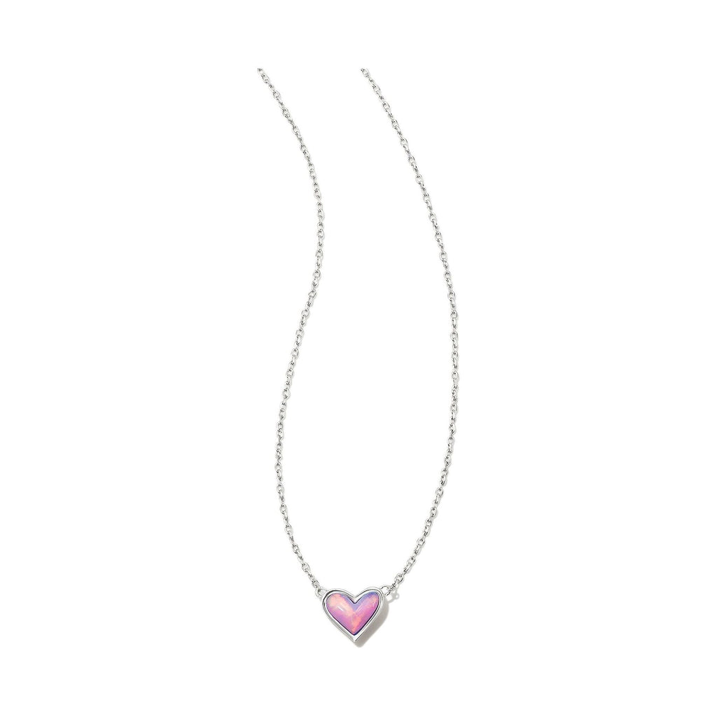 KENDRA SCOTT FRAMED ARI HEART SHORT PENDANT NECKLACE SILVER LILAC OPALESCENT RESIN