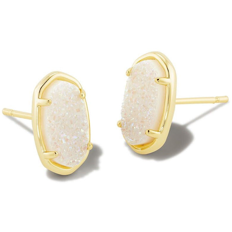KENDRA SCOTT GRAYSON STONE STUD EARRINGS GOLD IRIDESCENT DRUSY