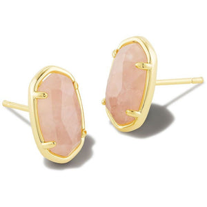 KENDRA SCOTT GRAYSON STONE STUD EARRINGS GOLD ROSE QUARTZ