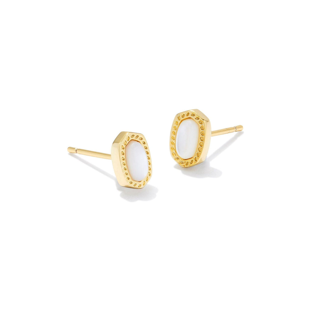 KENDRA SCOTT MINI ELLIE STUD EARRINGS GOLD IVORY MOTHER OF PEARL