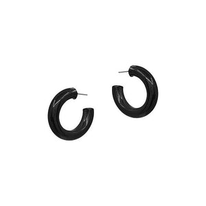 Metalic Colored Coat Hoop Earrings - Black