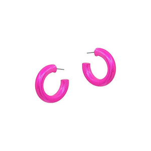 Metalic Colored Coat Hoop Earrings -Hot Pink