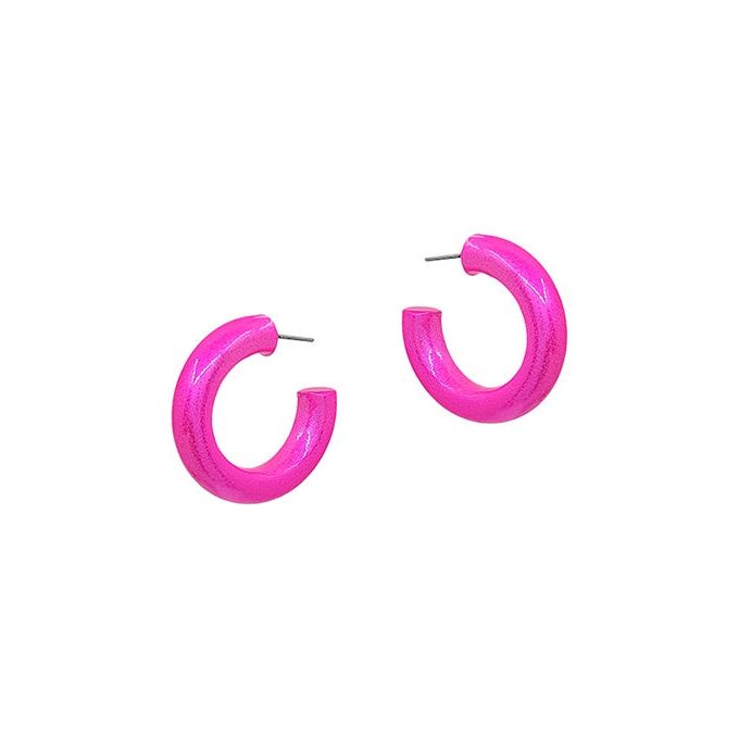 Metalic Colored Coat Hoop Earrings -Hot Pink