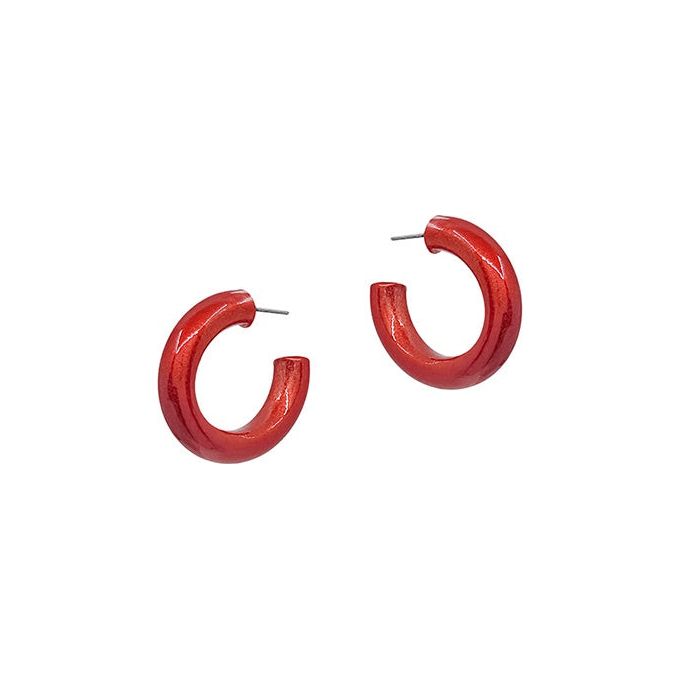 Metalic Colored Coat Hoop Earrings- Red
