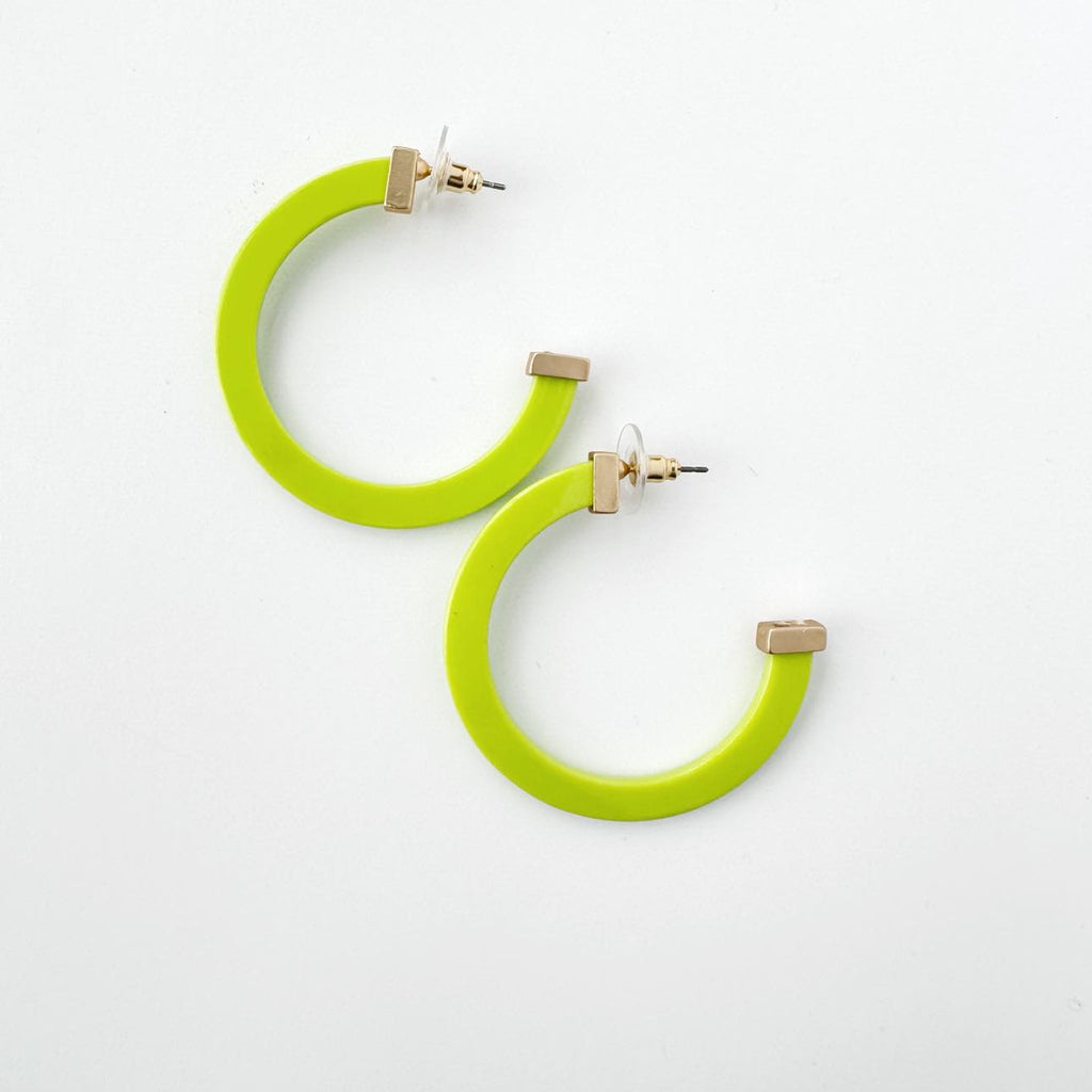 Michelle McDowell Large Acrylic Hoop Earrings - Lime