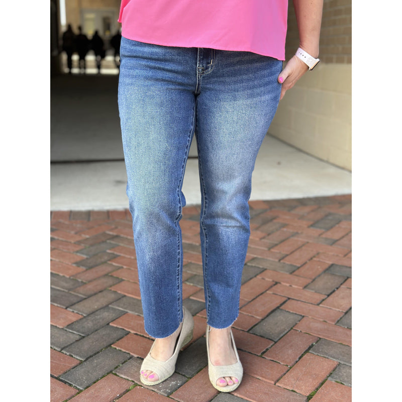 Carlene Non-Distressed Mid-Rise Crop Slim Straight Leg Jean - Medium Wash
