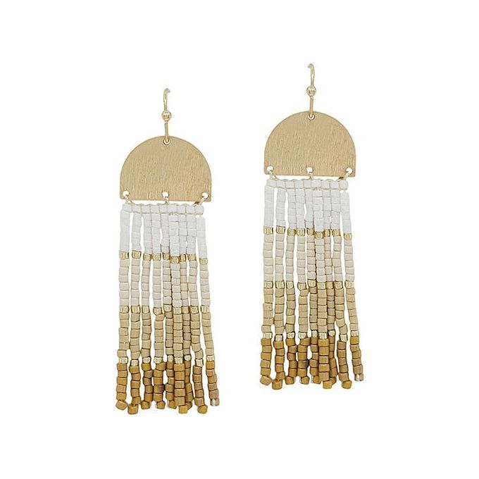 Half Circle Beaded Dangle Earrings - Natural/Brown