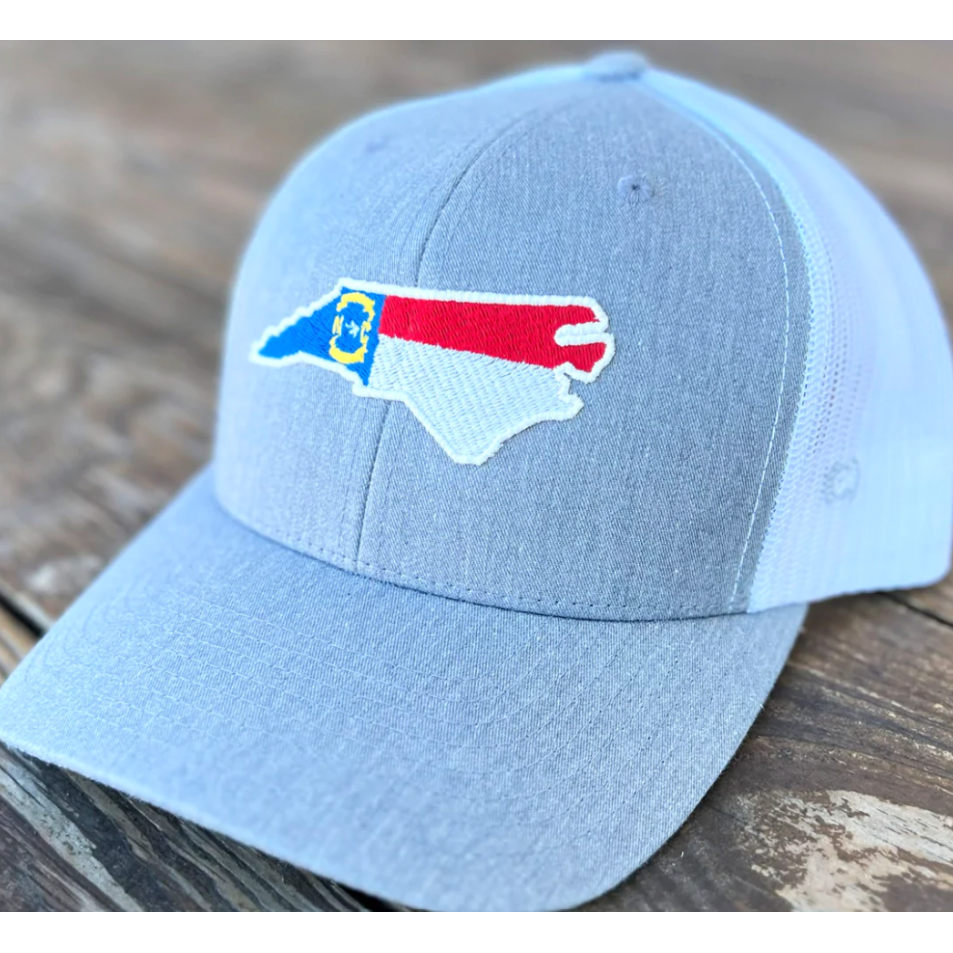 North Carolina - State Flag Hat - Grey & White Trucker