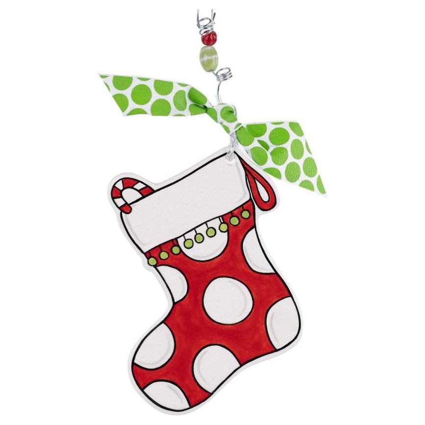 Polka Dot Stocking Flat Ornament - Personalizable